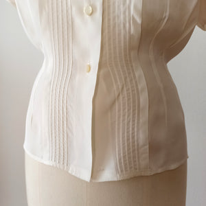 1950s - St. MICHAEL, UK - Exquisite White Silk Blouse - W41 (104cm)