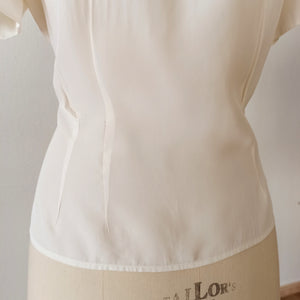 1950s - St. MICHAEL, UK - Exquisite White Silk Blouse - W41 (104cm)