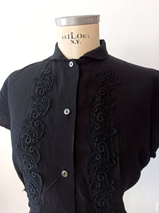 1950s - Stunning Black Rayon Blouse - W38 (96cm)