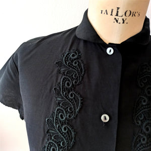 1950s - Stunning Black Rayon Blouse - W38 (96cm)