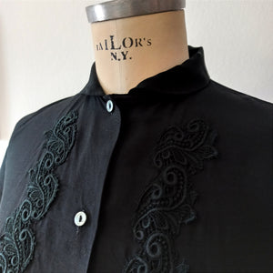 1950s - Stunning Black Rayon Blouse - W38 (96cm)