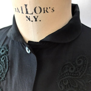 1950s - Stunning Black Rayon Blouse - W38 (96cm)