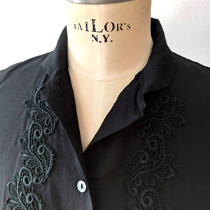 1950s - Stunning Black Rayon Blouse - W38 (96cm)