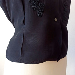 1950s - Stunning Black Rayon Blouse - W38 (96cm)