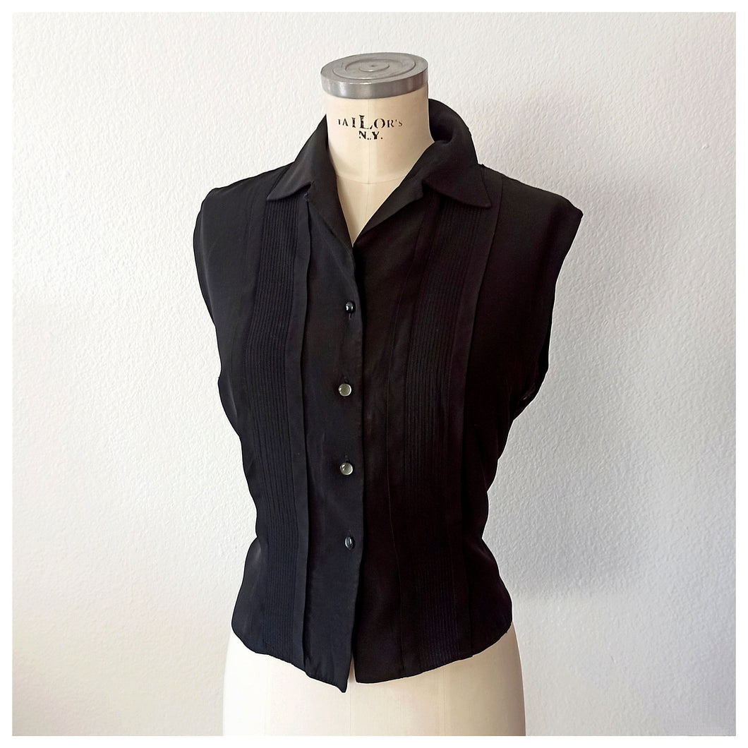 1950s - DGB, Berlin - Gorgeous Black Rayon Blouse - W38 (96cm)