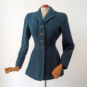 1940s - Fabulous Petrol Wool Jacket Cape Set - W27 (68cm)