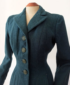 1940s - Fabulous Petrol Wool Jacket Cape Set - W27 (68cm)