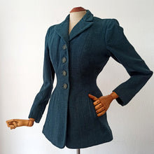 Laden Sie das Bild in den Galerie-Viewer, 1940s - Fabulous Petrol Wool Jacket Cape Set - W27 (68cm)
