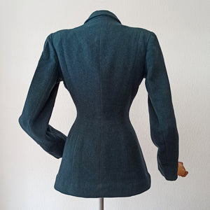 1940s - Fabulous Petrol Wool Jacket Cape Set - W27 (68cm)