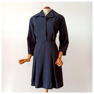 1940s - AVIGNON, France - Grey Wool Dress - W35 (88cm)