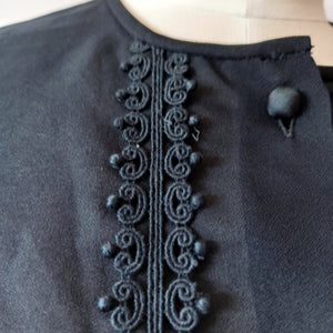 1950s 1960s - Exquisite Black Crepe Blouse