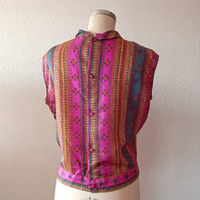 Load image into Gallery viewer, 1960s - LOUQSOR, France - Stunning Colorful Satin Blouse
