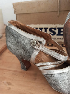 1920s - LA AMPURDANESA, Barcelona - Silver Leather Shoes - EU39/UK6