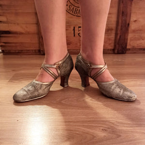 1920s - LA AMPURDANESA, Barcelona - Silver Leather Shoes - EU39/UK6