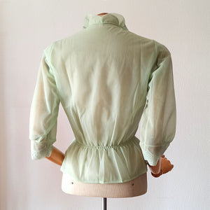 1950s - Deadstock NWT - Charming French Light Green Nylon Blouse - Sz. 42