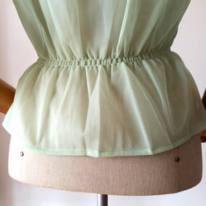 1950s - Deadstock NWT - Charming French Light Green Nylon Blouse - Sz. 42