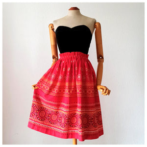 1940s 1950s - Gorgeous Red Bandana Print Cotton Skirt - W24/44 (62/110cm)