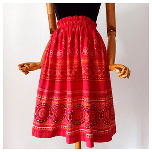 1940s 1950s - Gorgeous Red Bandana Print Cotton Skirt - W24/44 (62/110cm)