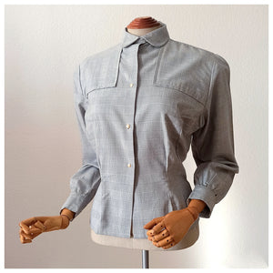 1950s - DEADSTOCK - Lovely Grey Flannel Cotton Blouse - W31 (80cm)