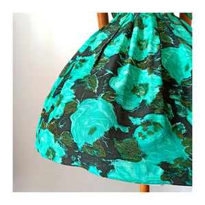 1950s - Stunning Green Floral Roseprint Rayon Dress - W28 (72cm)