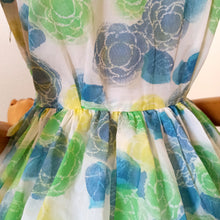 Load image into Gallery viewer, 1950s 1960s - Stunning Green Roseprint Nylon Dress - W26 (66cm)
