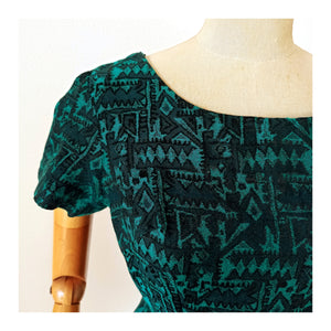 1950s 1960s - Gorgeous Green Abstract Wool Dress - W26 (66cm)