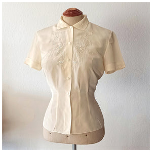 1940s - Delightful Pure Silk Embroidery Blouse - W29 (74cm)