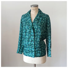 Load image into Gallery viewer, 1960s - Green Satin Long Sleeves Blouse - Size Large
