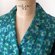 Load image into Gallery viewer, 1960s - Green Satin Long Sleeves Blouse - Size Large
