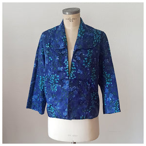 1960s - Blue Floral Satin Silk Jacket - Size Large