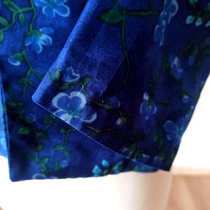 1960s - Blue Floral Satin Silk Jacket - Size Large