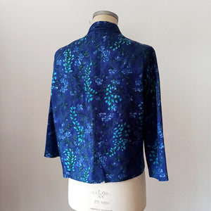 1960s - Blue Floral Satin Silk Jacket - Size Large