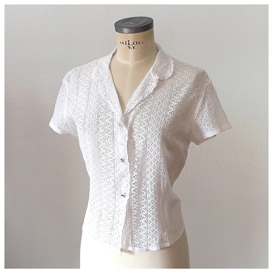 1950s - Adorable White Cotton Lace Blouse