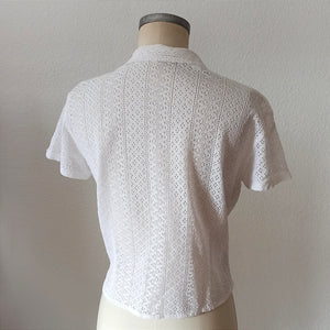 1950s - Adorable White Cotton Lace Blouse