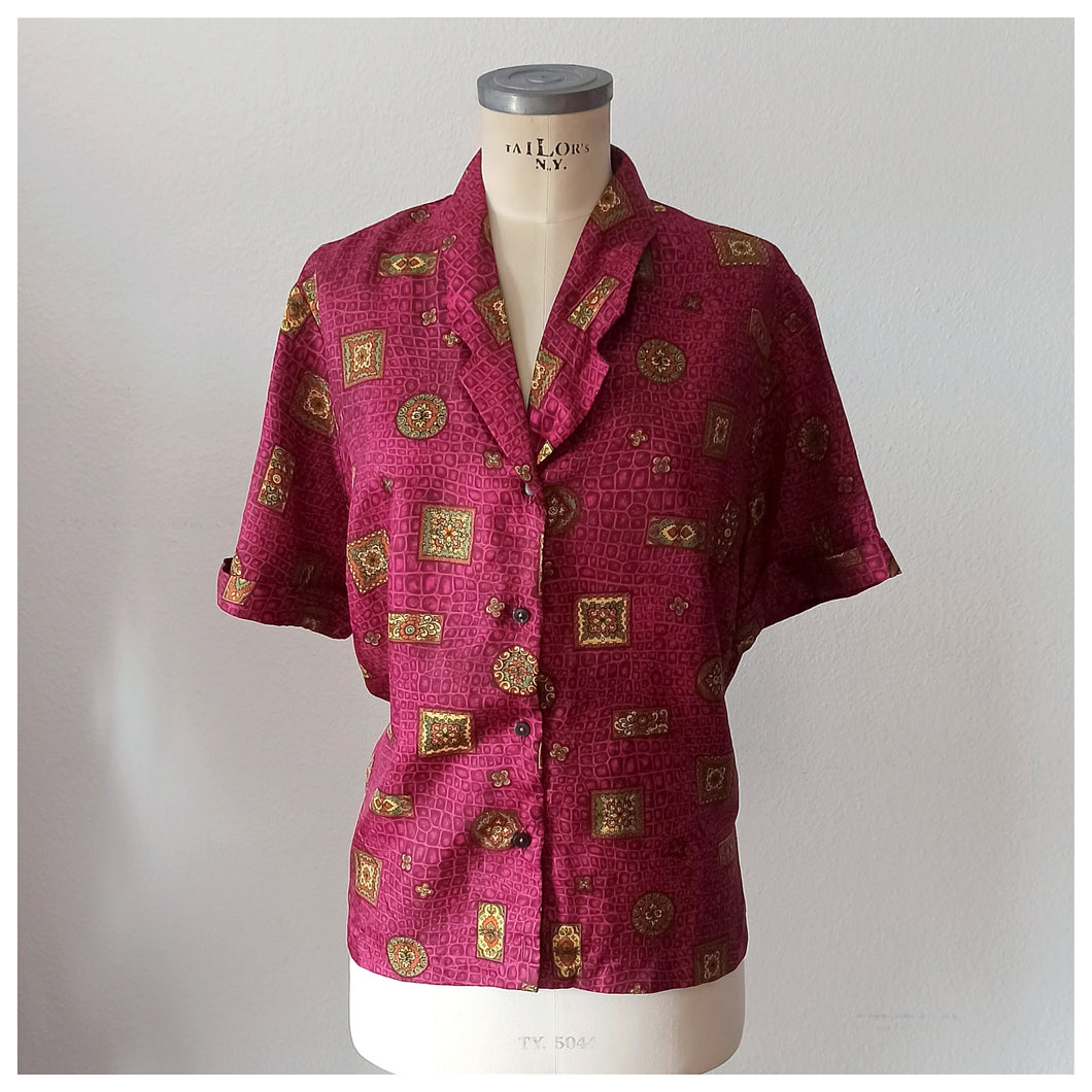 1960s - Abstract Satin Blouse - Sz. 50