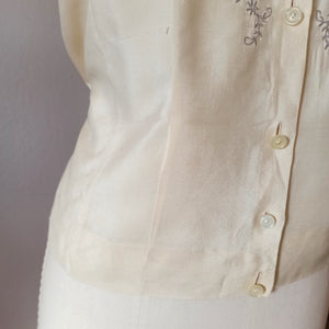 1940s - Pure Silk Embroidery Blouse