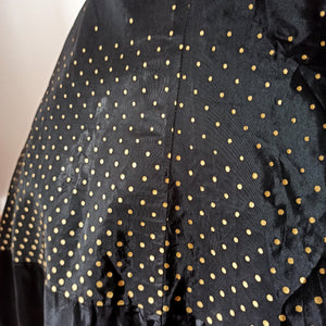 1950s - Stunning Black Golden Dots Satin Skirt - W26 (66cm)