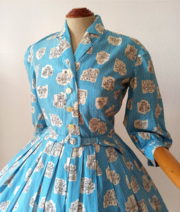 1950s - Outstanding Striped Novelty Print Cotton Dress - W28 (72cm)