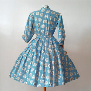 1950s - Outstanding Striped Novelty Print Cotton Dress - W28 (72cm)