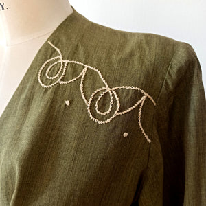 1940s - Gorgeous Green Cotton Silk Dress - W35 (88cm)