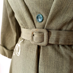 1940s - Gorgeous Green Cotton Silk Dress - W35 (88cm)