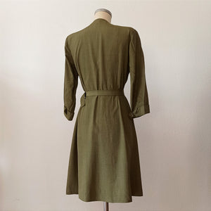 1940s - Gorgeous Green Cotton Silk Dress - W35 (88cm)