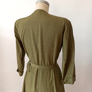 1940s - Gorgeous Green Cotton Silk Dress - W35 (88cm)