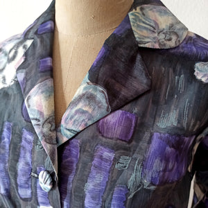 1950s - LETOILE, Paris - Stunning Purple Black Abstract Floral Dress - W36 (92cm)