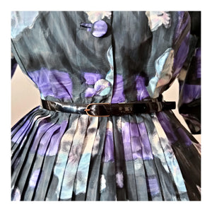 1950s - LETOILE, Paris - Stunning Purple Black Abstract Floral Dress - W36 (92cm)