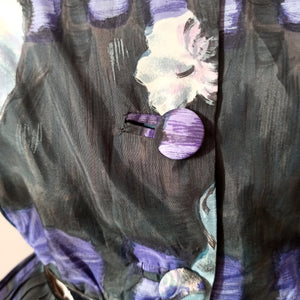 1950s - LETOILE, Paris - Stunning Purple Black Abstract Floral Dress - W36 (92cm)