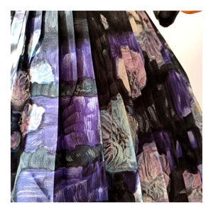 1950s - LETOILE, Paris - Stunning Purple Black Abstract Floral Dress - W36 (92cm)