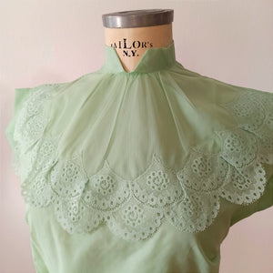 1950s - DEADSTOCK - French Pear Green Nylon Blouse - Sz. 42