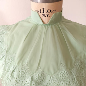 1950s - DEADSTOCK - French Pear Green Nylon Blouse - Sz. 42