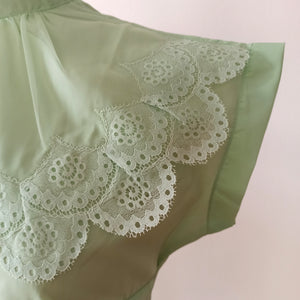 1950s - DEADSTOCK - French Pear Green Nylon Blouse - Sz. 42